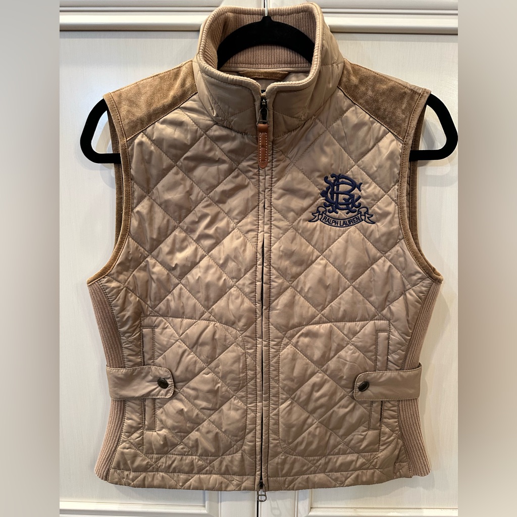 Nwot Ralph Lauren Women's Quilted Vest, Beige, Medium